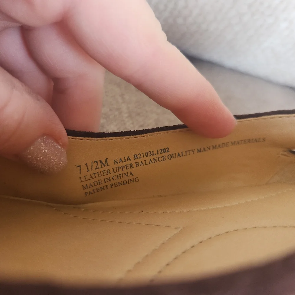 Naturalizer Brown Suede Kitten Wedge Flats Brass Buckle 7.5 Cottagecore Comfy